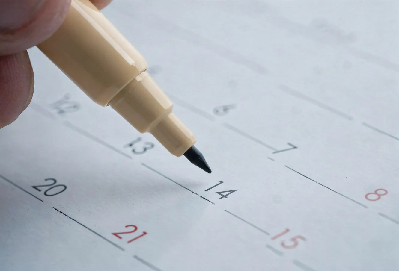 Marker over a calendar date for revisiting capital when circumstances change.