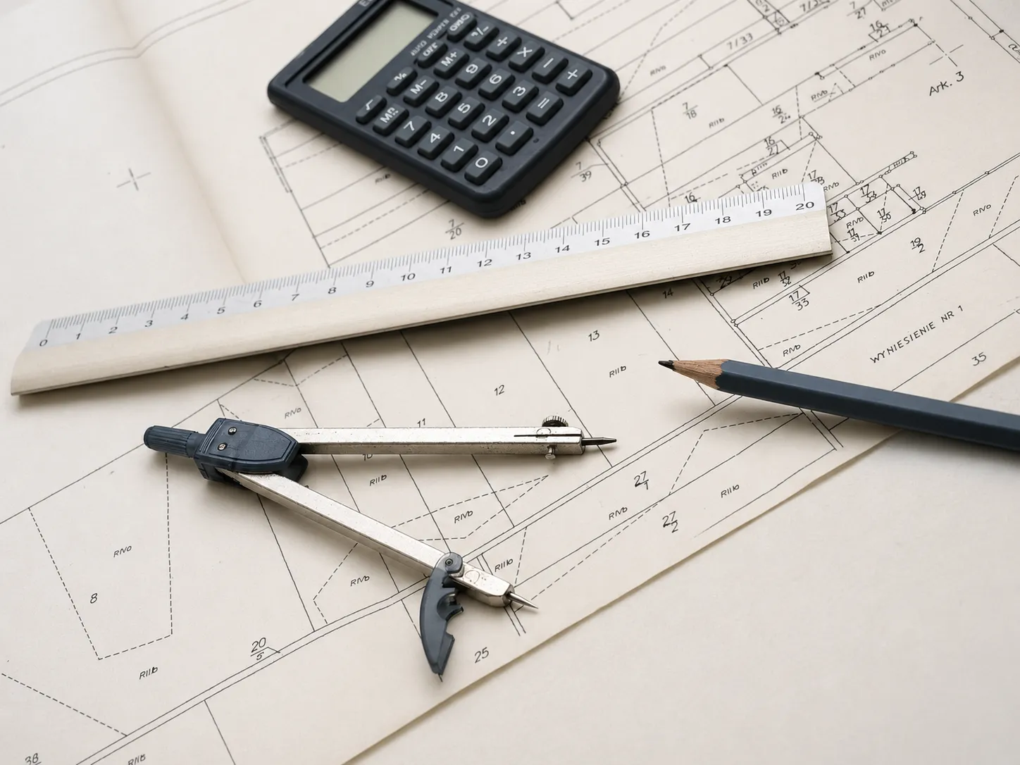 Drafting tools on a plan representing six capital services defined by purpose.