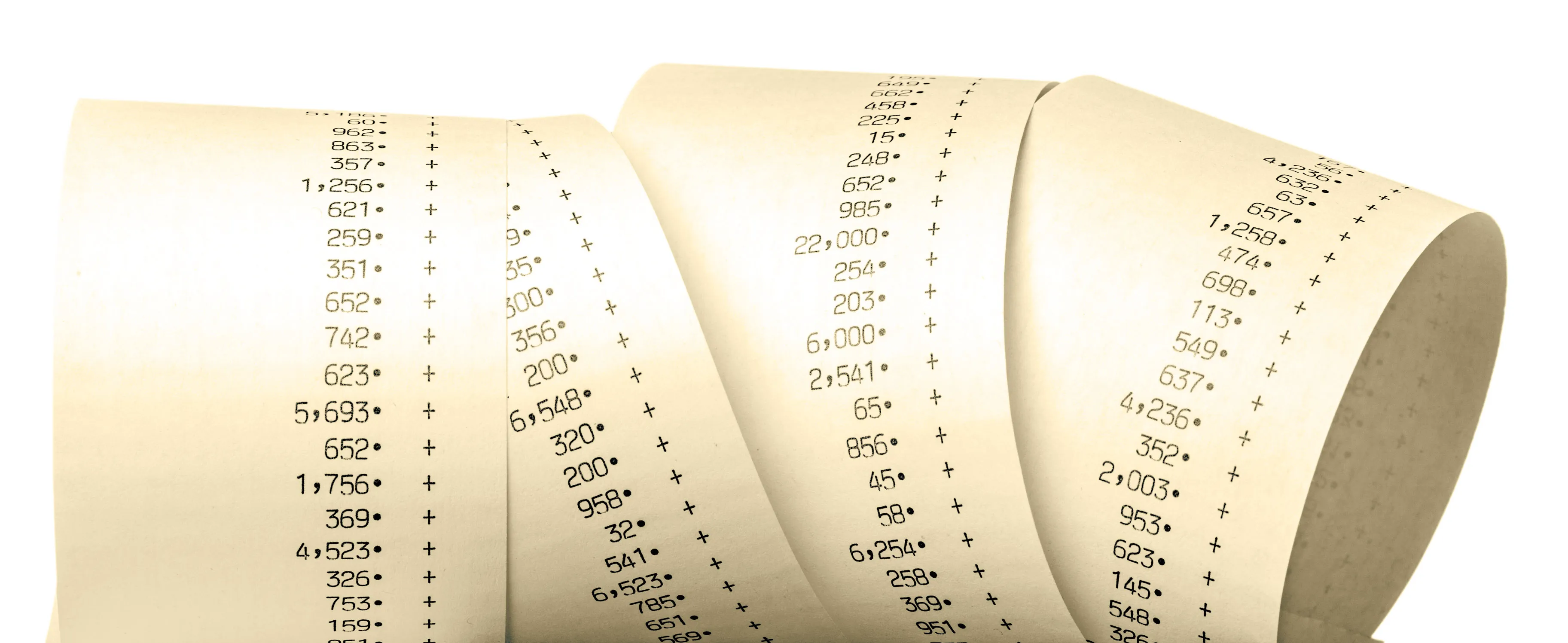 Paper tape with figures for examining income needs against capital durability.